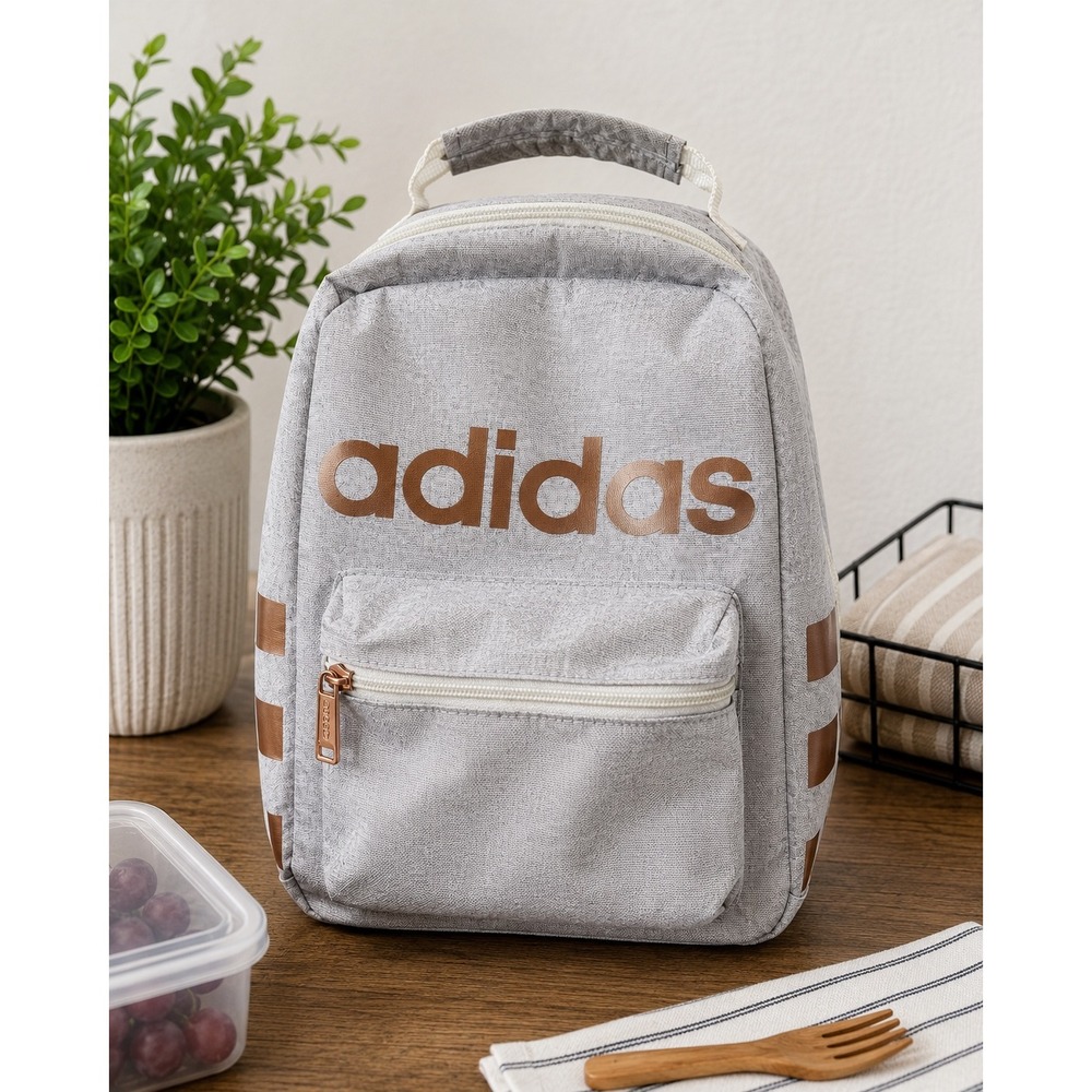 Adidas Insulated Lunch Bag Grey Rose Gold Metallic Logo Three Stripe RN